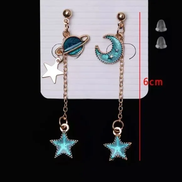 Earrings Celestial Dreams Moon Star Planets - Picture 3 of 3